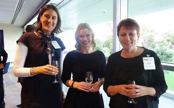 ISS Facility Services' Debbie Bond (left) and Karen Papps (right) with BSCNZ CEO Lillian Small (centre)